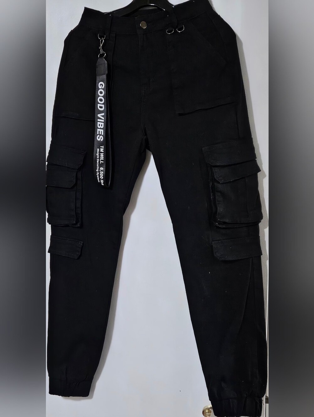 American Bazi Black High Waisted Cargo Joggers Streetwear Pants Size S